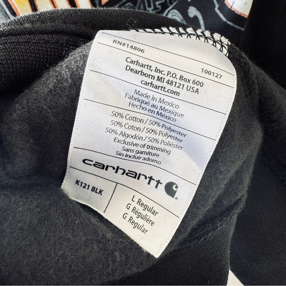 Carhartt Outlaws Campout Mens Black Hoodie Size Large Graphic Grunge Moto Biker - Picture 9 of 10